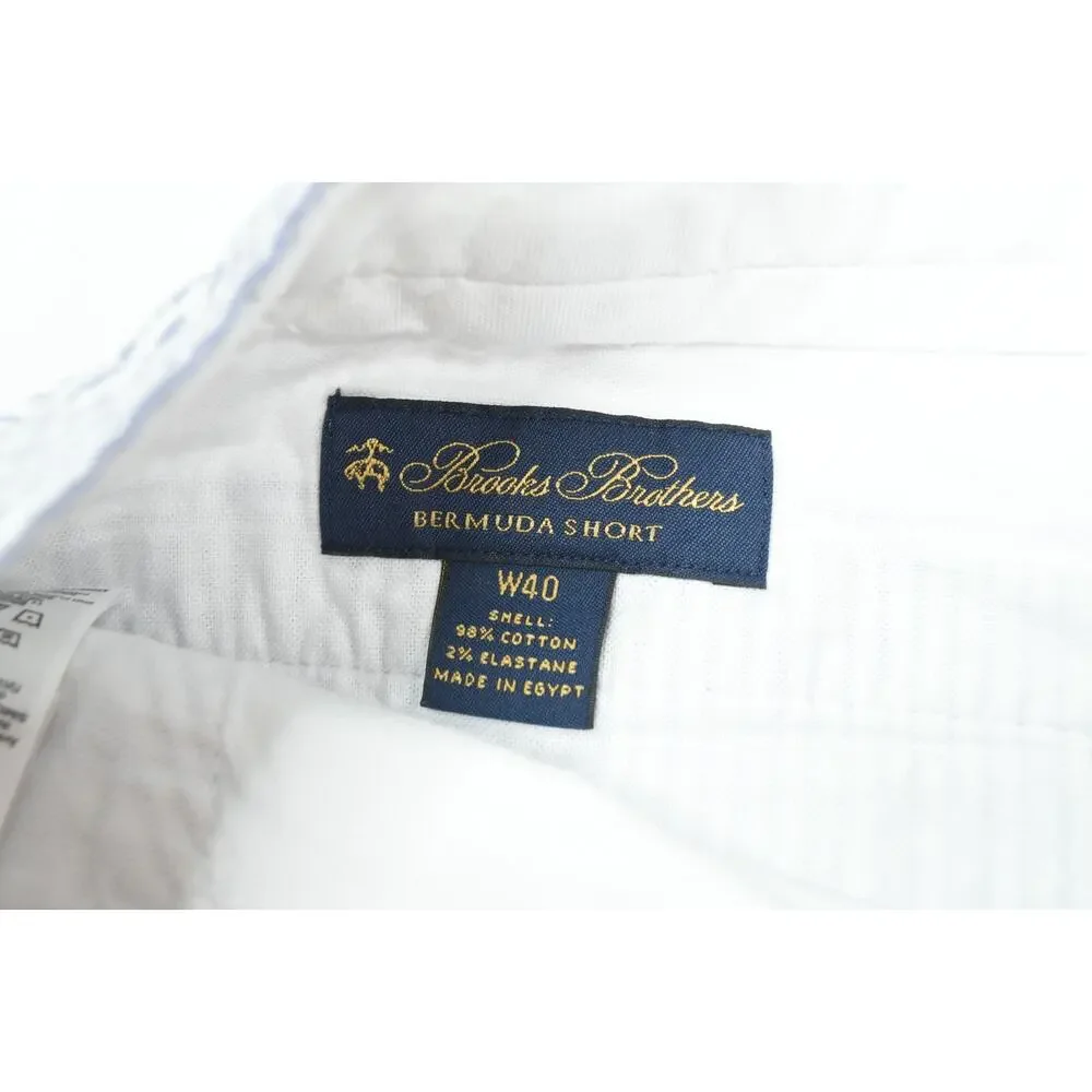 Brooks Brothers Seersucker Shorts Mens 40 White Blue Striped Cotton Classic Fit